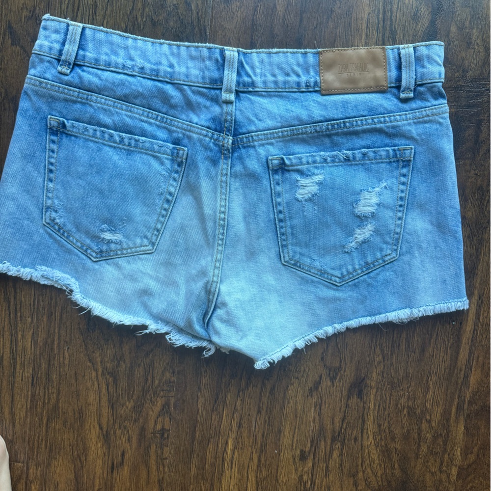 Zara Light Blue Distressed Jean Shorts - Picture 2 of 3